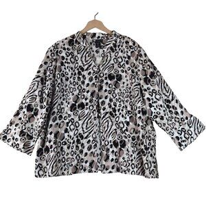 NWT Carole Little 100% Linen Animal Print Blouse 2X Art Abstract Resort Boho